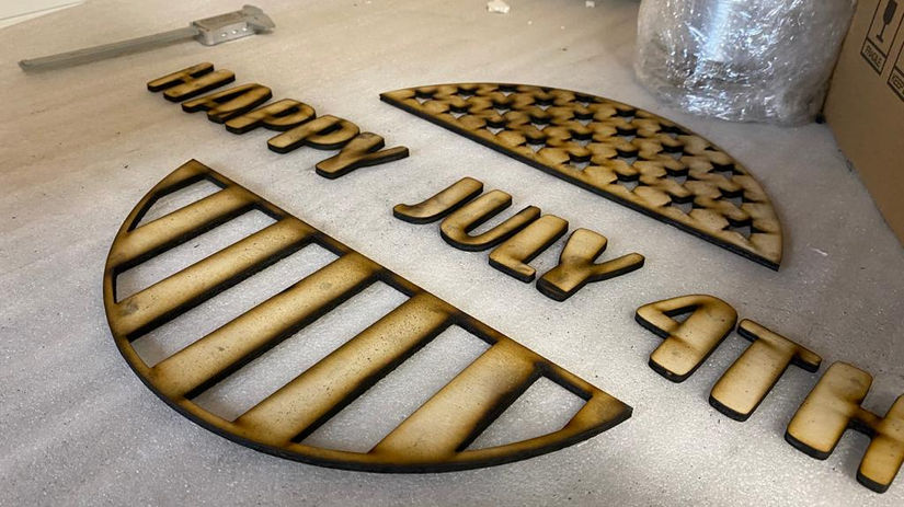 Laser cutting 4th july sign